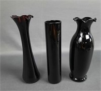 Trio of Black Amethyst Vases