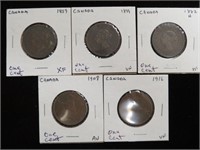 (5) CANADA ONE CENT VARIOUS DATES