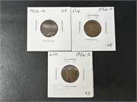 1926-D Lincoln Cents VF/XF (3 coins)