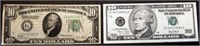 1928 $10 Note & 2001 Uncirculated $10 Note / Bill