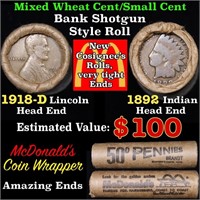Mixed small cents 1c orig shotgun roll, 1918-d Whe