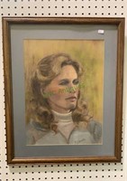 Framed charcoal drawing portrait of a woman -