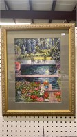 Framed watercolor - the backyard patio and pool by
