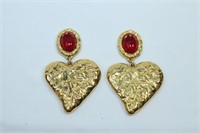 Pair of Heart and Red Stone Earrings