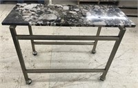 Brushed aluminum bar cart with marble top