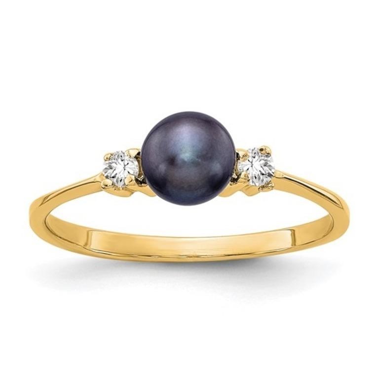 14 Kt Black FW Cultured Pearl Diamond Ring