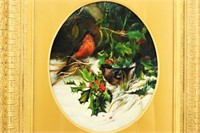 Victorian Era Cardinals and Holly Painting
