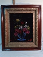 Original Art On Black Velvet In Antique Frame