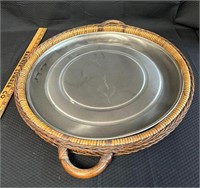 16" Wicker and Stainless Serving Tray