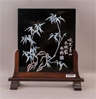 Chinese Lacquer Zheng Xie Panel w/ Wood Stand