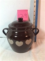 Cookie jar, brown w/hearts, Treasure Craft, USA