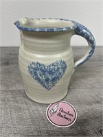 Vintage blue heart stoneware pitcher