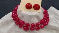 24in pink fashion necklace with red earrings in