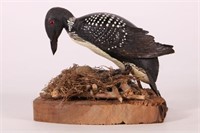 Hand Carved & Painted Bird on Base by Unknown