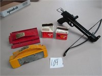 CROSS BOW PISTOL, BB'S, FOAM BOARD CUTTERS