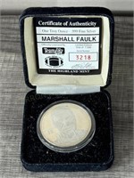 1 Troy Oz .999 Fine Silver Marshell Faulk Round