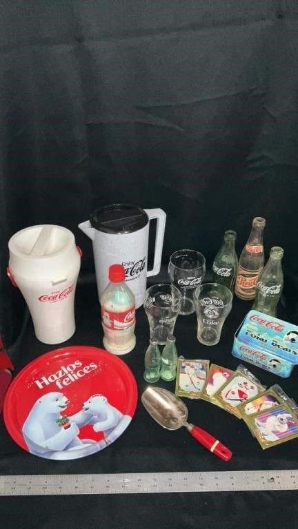 Coca Cola items, pitcher, glasses polar
