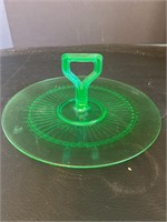 Green Depression Glass Handled Plate