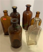 6 antique medicine bottles - cork top bottles.