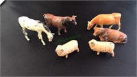 6- 3” size vintage cast metal farm animals