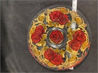 Vintage Goofus Glass Double Rose Plate 11"
