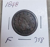 1848 Large One Cent F