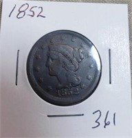 1852 Large One Cent VG