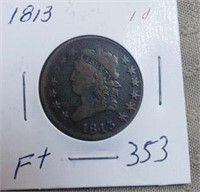 1813 Large One Cent F+