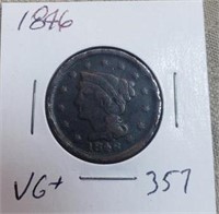 1846 Large One Cent VG