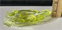 Vintage Vaseline Glass Floral Hand Dish