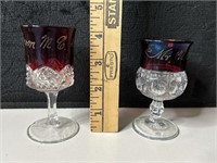 Ruby Flash Glass Cordial Stem Glasses Etched (2)