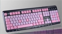 LANSHUO Wired Full USB Keyboard- Pink and Black