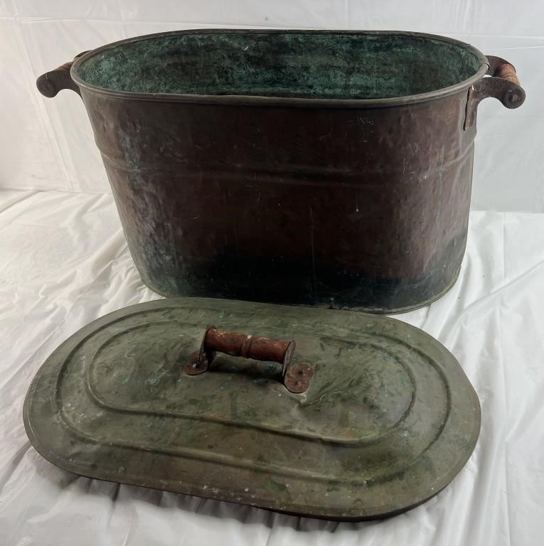 Vintage Copper Boiler Tub w/Lid & Wood Handles!