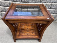UNIQUE WOODEN WOVEN GLASS TOP TABLE 27X22X24``