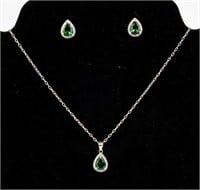 Jewelry Sterling Silver Emerald Earrings Necklace