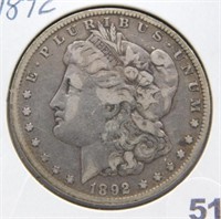 1892 Morgan Silver Dollar.