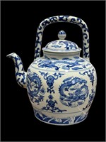 Large Blue & White Asian Tea Pot