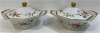 TWO PRETTY LIMOGES PORCELAIN COVERED TUREENS