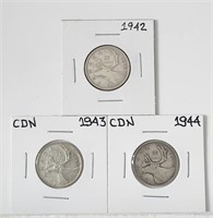 1942 1943 1944 25c Canada Silver