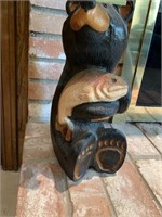 BEAR W TROUT CARVED WOOD SCULPTURE BSC