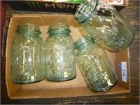 4 green Ball canning jars