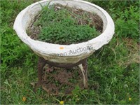 LARGE RESIN PLANTER AND CAST IRON STAND