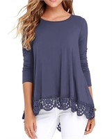 P167 Lace Trim A-Line Tunic Blouse-Small, S