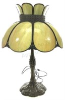 Metal Base Stained Slag Glass Shade Table Lamp