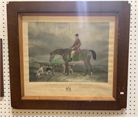 Antique framed engraved print Fox Huntsman,