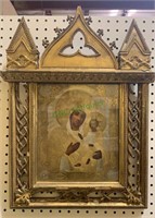Gold framed Religious icon, silver and gold tone