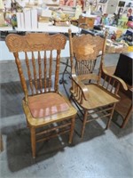 PAIR OF OAK CARVED PRESS BACK CHAIRS