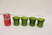 Set of 4 Overshot Green Glass Tumblers