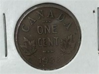 1933 1 Cent  Can Vf