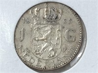 Neth 1 Gulden 1955 .720, 6.50gr